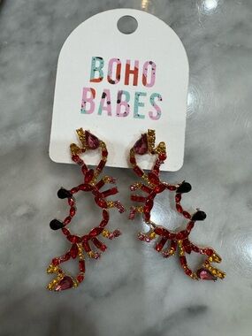 Crab Red and Gold Sparkle Earrings